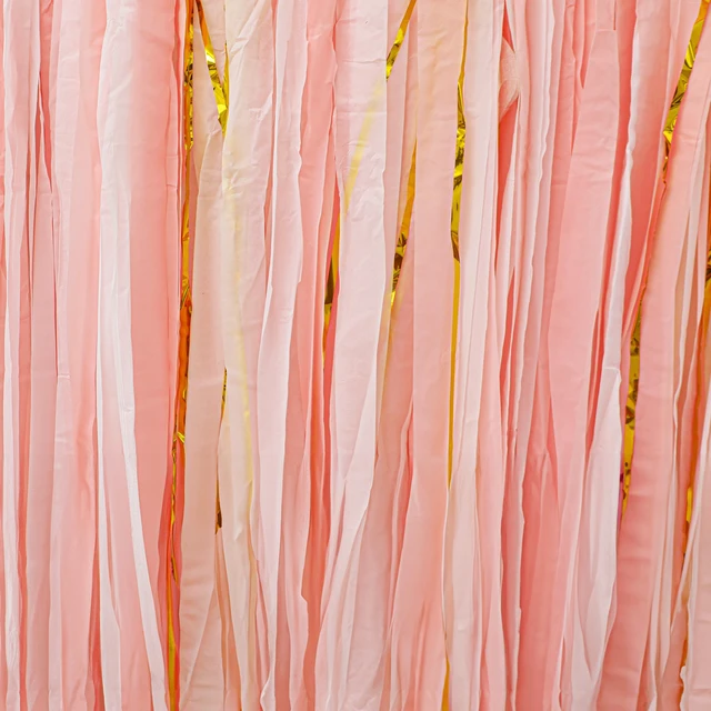 Alt view image 4 of 7 - 5ft Pink & White Party Fringe Backdrop Extra Large, Ready to Hang, High-Density Party Streamer Garland for Baby Showers, Birthdays & Photo Booths