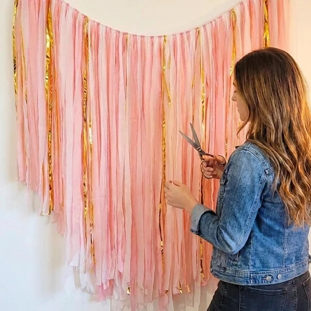 Alt view image 7 of 7 - 5ft Pink & White Party Fringe Backdrop Extra Large, Ready to Hang, High-Density Party Streamer Garland for Baby Showers, Birthdays & Photo Booths