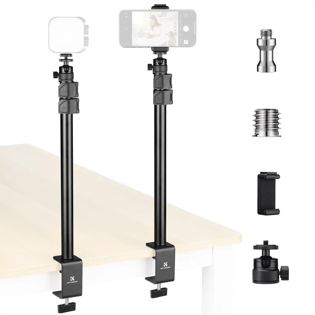 Main image of 2-Pack Camera Desk Mount 16"-37" w/ 360° Ball Head & Phone Clip Tabletop C-Clamp Adjustable Light Stand for DSLR, Ring Light, Webcam, Live Streaming, Online Teaching TD01