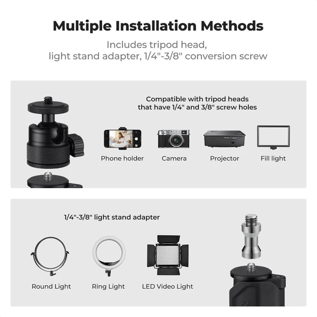 Alt view image 4 of 7 - 2-Pack Camera Desk Mount 16"-37" w/ 360° Ball Head & Phone Clip Tabletop C-Clamp Adjustable Light Stand for DSLR, Ring Light, Webcam, Live Streaming, Online Teaching TD01