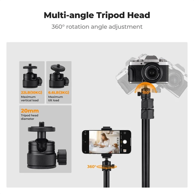 Alt view image 5 of 7 - 2-Pack Camera Desk Mount 16"-37" w/ 360° Ball Head & Phone Clip Tabletop C-Clamp Adjustable Light Stand for DSLR, Ring Light, Webcam, Live Streaming, Online Teaching TD01