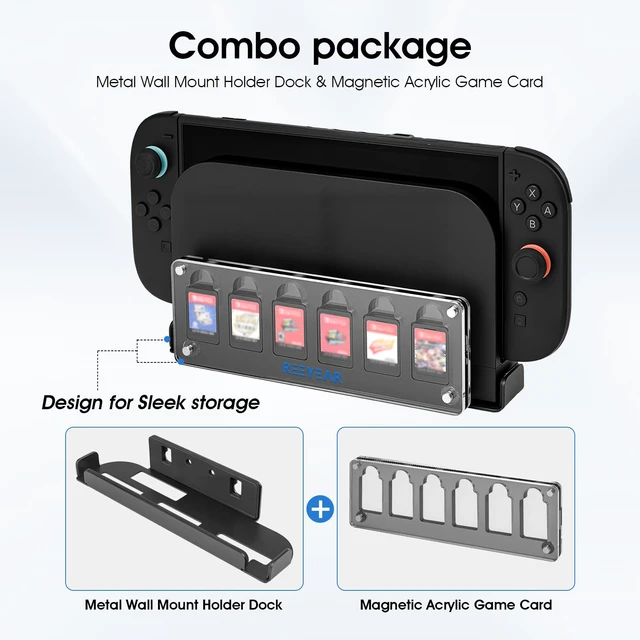 Alt view image 2 of 7 - Wall Mount Holder for Switch 2 with Magnetic Acrylic Game Card Organizer Metal Console Bracket + 6-Slot Clear Card Holder Modular, Space-Saving Display for Switch/OLED/Switch 1