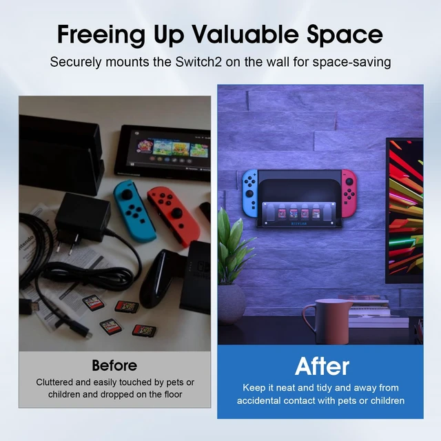Alt view image 3 of 7 - Wall Mount Holder for Switch 2 with Magnetic Acrylic Game Card Organizer Metal Console Bracket + 6-Slot Clear Card Holder Modular, Space-Saving Display for Switch/OLED/Switch 1