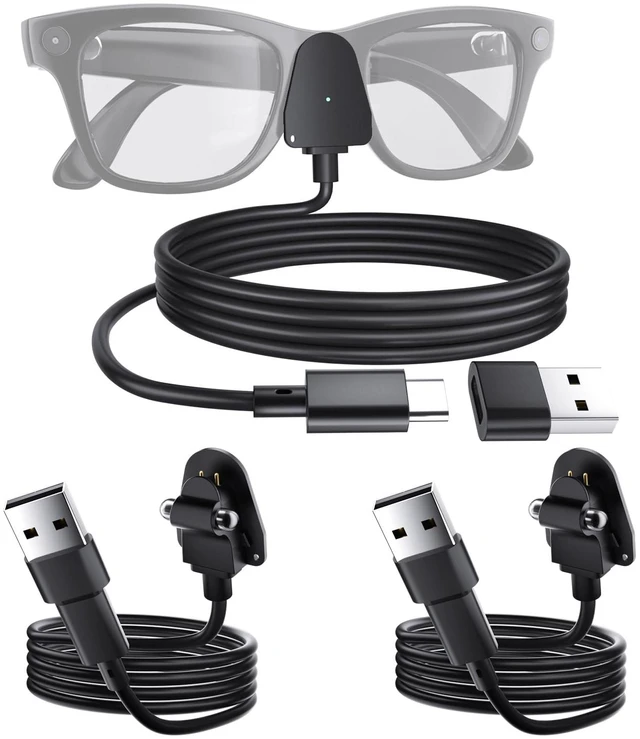 Main image of Charging Adapter Cable Compatible with Ray-Ban Oakley Meta AI Smart Glasses(Gen 1&2),Portable Charger USB C Port for Wayfarer,Skyler,Headliner and HSTN Meta Accessories(2 Pcs)