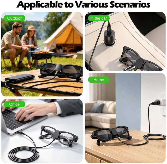 Alt view image 7 of 7 - Charging Adapter Cable Compatible with Ray-Ban Oakley Meta AI Smart Glasses(Gen 1&2),Portable Charger USB C Port for Wayfarer,Skyler,Headliner and HSTN Meta Accessories(2 Pcs)