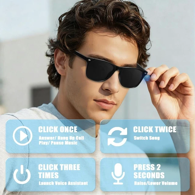 Alt view image 4 of 7 - Smart Glass for Men, Bluetooth Audio Sunglasses Color-Change Lenses Speakers Touch Control Unisex Intelligent for Indoor Outdoor Walking Working