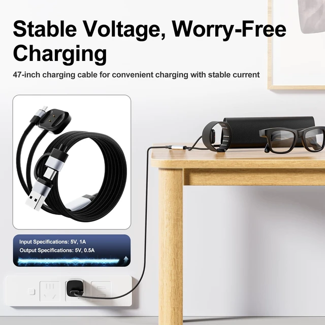 Alt view image 6 of 6 - Magnetic Charger for Meta Ray-Ban Display Glasses & Neural Band 2-in-1 Fast Snap-On Magnetic Charging Cable with Overvoltage & Overheat Protection