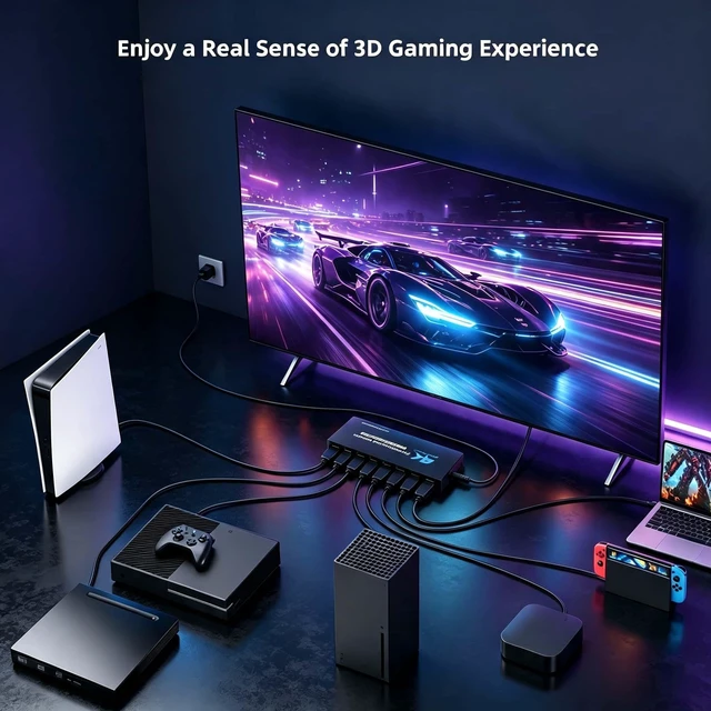 Alt view image 4 of 7 - HDMI 2.0 Switch, 4K@60Hz HDMI Switcher 7 in 1 Out with IR Remote, 7 Port HDMI Selector Box Support HDMI2.0, Dolby Vision/Atmos, HDR10 for Box, Switch, PS5/4, Roku, Fire -Stick