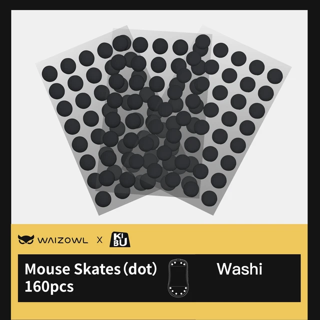 Alt view image 2 of 4 - × WAIZOWL Mouse Skates Dots 160pcs 6.6mm x 0.8mm PTFE/UPE Glide Pads for Gaming Mouse, Shiro Karahuto Washi Options for Speed, Silence, and Control (Washi)