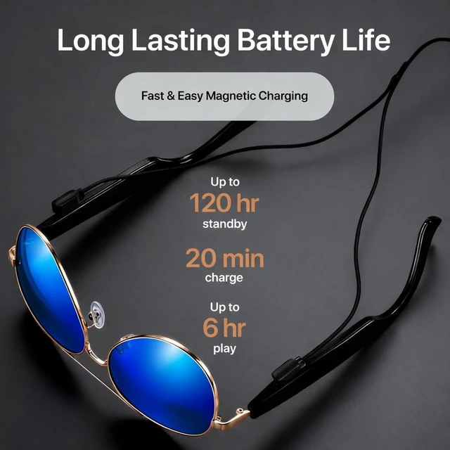 Alt view image 7 of 7 - AI Glasses Bluetooth Polarized Sunglasses for Men Women, ChatGPT-Claude-Gem Compatible in 200+ Lang, 99% Acc, UVA/B/UV400 Eye Protection Anti-Bluelight Driving Fishing Golf Travel ICE Blue
