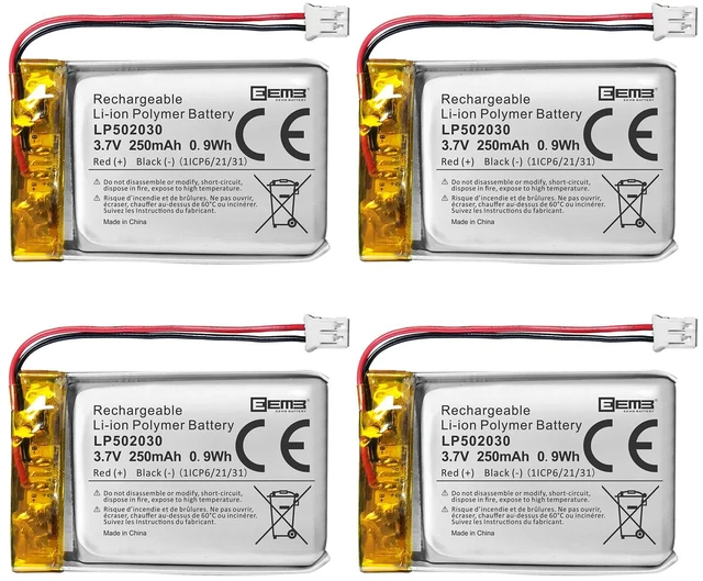 Main image of 3.7V 502030 250mAh Lipo Battery Rechargeable JST 2.0mm 4-Pack