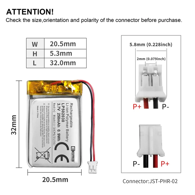 Alt view image 3 of 7 - 3.7V 502030 250mAh Lipo Battery Rechargeable JST 2.0mm 4-Pack