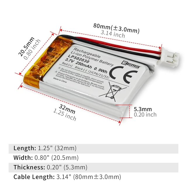Alt view image 5 of 7 - 3.7V 502030 250mAh Lipo Battery Rechargeable JST 2.0mm 4-Pack