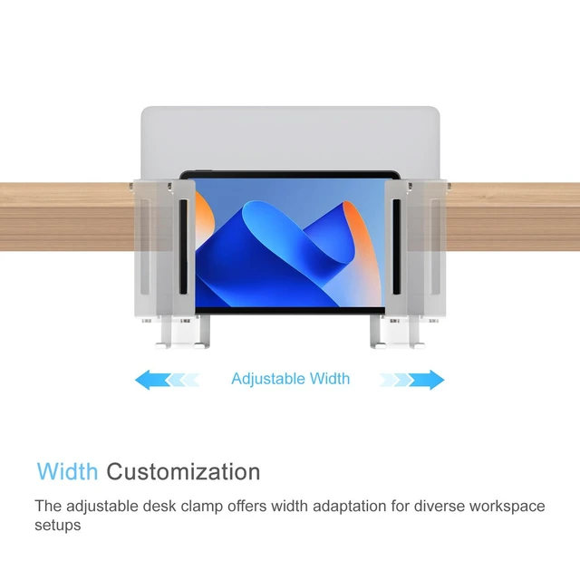 Alt view image 2 of 6 - No Drill Adjustable Desk Side Laptop Mount Headphone Hook (White) ToolFree Setup, Inner ScratchResistant Silicone Pad, Fits MacBook & iPad