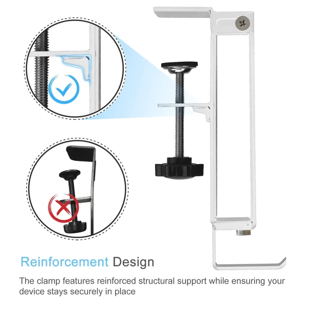 Alt view image 3 of 6 - No Drill Adjustable Desk Side Laptop Mount Headphone Hook (White) ToolFree Setup, Inner ScratchResistant Silicone Pad, Fits MacBook & iPad