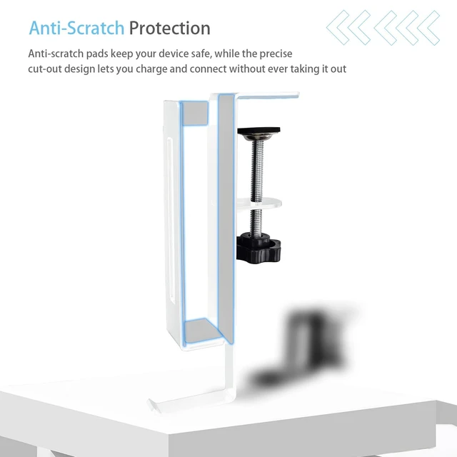 Alt view image 4 of 6 - No Drill Adjustable Desk Side Laptop Mount Headphone Hook (White) ToolFree Setup, Inner ScratchResistant Silicone Pad, Fits MacBook & iPad
