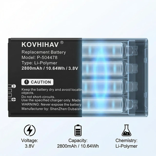 Alt view image 3 of 6 - Replacement Battery for ADT Command Secondary Color Touchscreen Keypad,fits P-504478 2800mAh 3.8V