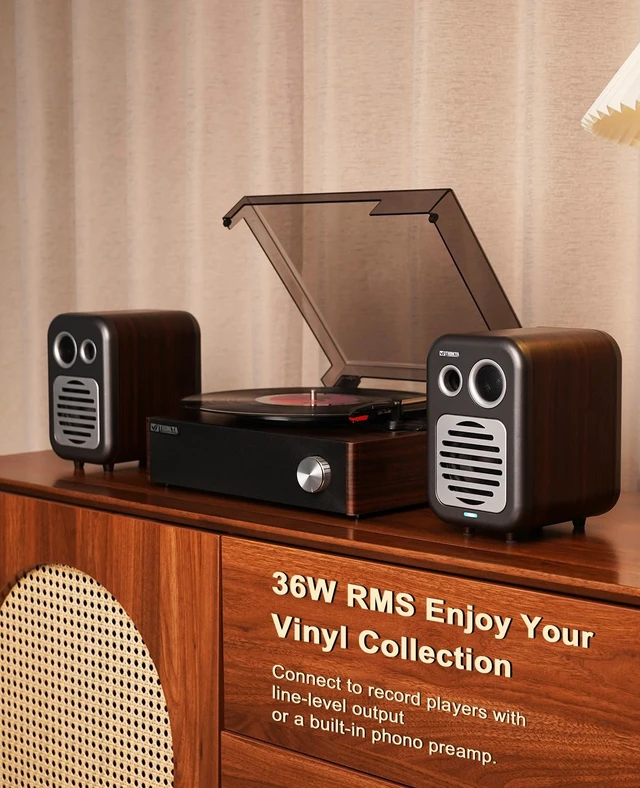 Alt view image 3 of 7 - Bookshelf Speakers, 36W RMS Powered Bluetooth Stereo Speakers 1.5" Tweeter & 3" Midwoofer, MDF Wood Cabinet with Subwoofer Output, Optical/Coaxial/RCA/USB Inputs for Turntable, PC, TV