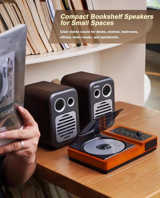 Alt view image 5 of 7 - Bookshelf Speakers, 36W RMS Powered Bluetooth Stereo Speakers 1.5" Tweeter & 3" Midwoofer, MDF Wood Cabinet with Subwoofer Output, Optical/Coaxial/RCA/USB Inputs for Turntable, PC, TV
