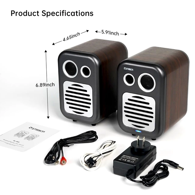 Alt view image 7 of 7 - Bookshelf Speakers, 36W RMS Powered Bluetooth Stereo Speakers 1.5" Tweeter & 3" Midwoofer, MDF Wood Cabinet with Subwoofer Output, Optical/Coaxial/RCA/USB Inputs for Turntable, PC, TV