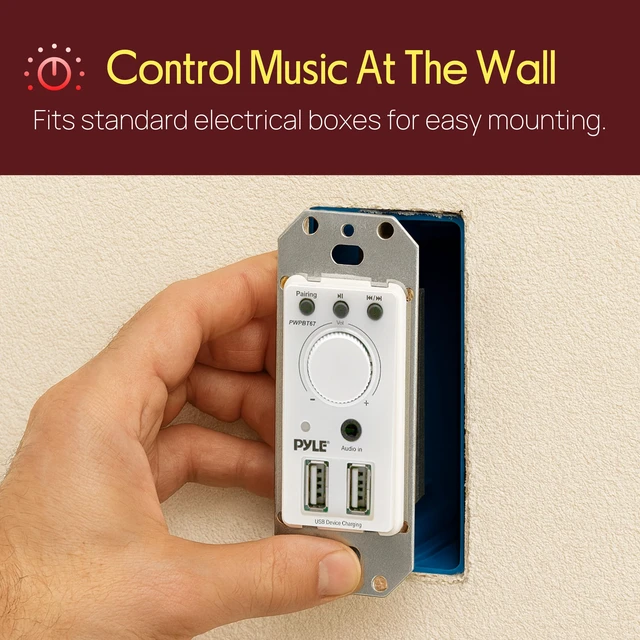 Alt view image 4 of 7 - Bluetooth Receiver Wall Mount - In-Wall Audio Control Receiver w/ Dual USB Charging Port, 3.5mm AUX Input for Sound Systems - For Home Theater Entertainment - Includes DC Power Adaptor - PWPBT67