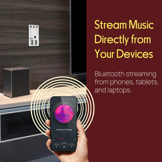 Alt view image 5 of 7 - Bluetooth Receiver Wall Mount - In-Wall Audio Control Receiver w/ Dual USB Charging Port, 3.5mm AUX Input for Sound Systems - For Home Theater Entertainment - Includes DC Power Adaptor - PWPBT67