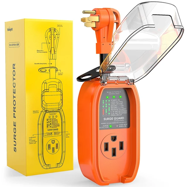 Main image of 50Amp RV Surge Protector ETL Listed 14-50P 14-50R 4200 Joules RV Circuit Analyzer Voltage Monitor High Low Spikes 125V/6250W With Extension Cord for Camper Travel Trailer Van