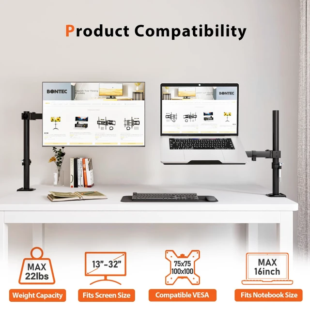 Alt view image 2 of 7 - Laptop Arm for Desk, 13-32 Inch, 22lbs, VESA 75/100 Compatible | Fully Adjustable Monitor Arm with Vented Tray for LCD Screens and Notebook up to 17", Dual Mounting Options