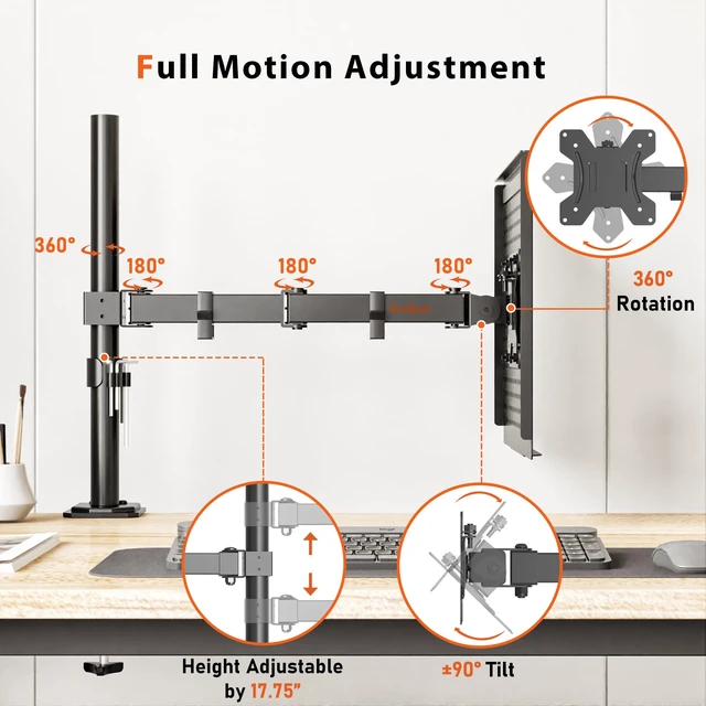 Alt view image 3 of 7 - Laptop Arm for Desk, 13-32 Inch, 22lbs, VESA 75/100 Compatible | Fully Adjustable Monitor Arm with Vented Tray for LCD Screens and Notebook up to 17", Dual Mounting Options