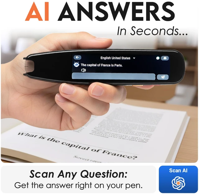 Alt view image 3 of 7 - AI Pen with Built-in Screen OCR Scan Reader & Text to Speech ChatGPT Pen for Students & Adults Portable ai Translator Device Reading Pen for Study, Travel & Work Ai smart Pen
