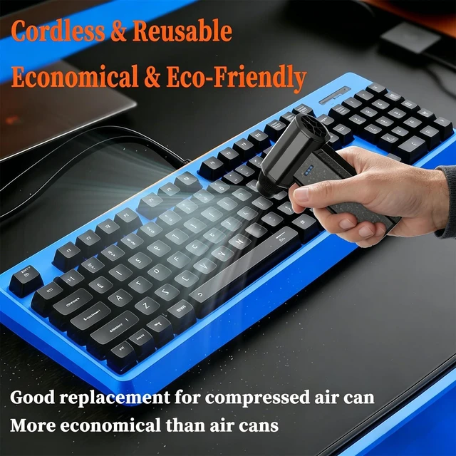 Alt view image 3 of 7 - Mini Cordless Compressed Electric Air Duster for PC & Electronics Cleaning 3-speed 110000RPM Super Power mini turbo fan, perfect to clean computers, consoles, electronics, home, car and outdoor dust