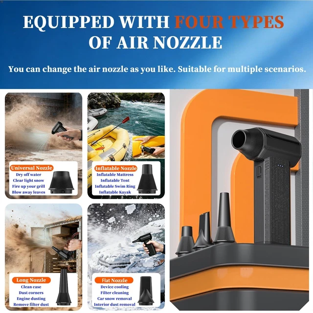 Alt view image 6 of 7 - Mini Cordless Compressed Electric Air Duster for PC & Electronics Cleaning 3-speed 110000RPM Super Power mini turbo fan, perfect to clean computers, consoles, electronics, home, car and outdoor dust