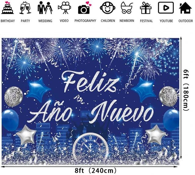 Alt view image 6 of 7 - Feliz Año Nuevo Banner Spanish Happy New Year Backdrop 2026 New Year's Eve Photography Background Blue Fireworks Hello 2026 Party Decorations Banner Photo Studio Props (8X6FT(94 x 70 inch))