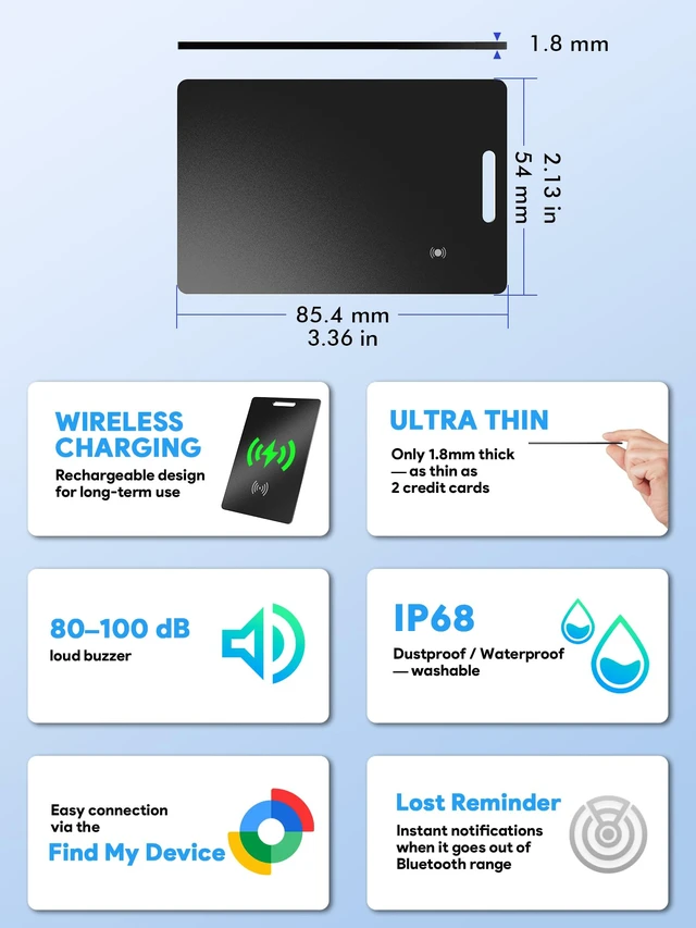 Alt view image 2 of 7 - Wallet Tracker Card, Air Tracker Tags for Android - Work with Googles Find Hub App, Slim Bluetooth Tracker Smart Card Wallet Finder, IP68 Waterproof, Item Locator for Luggage Tags, Passports, Purse