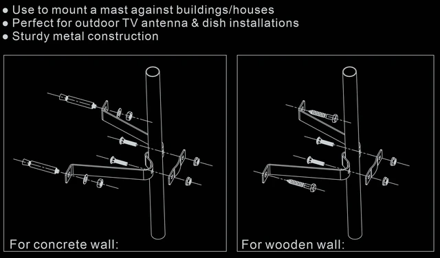 Alt view image 3 of 4 - Heavy Duty Wall Mount 5 1/2" Stand Off Wall Mast Mount