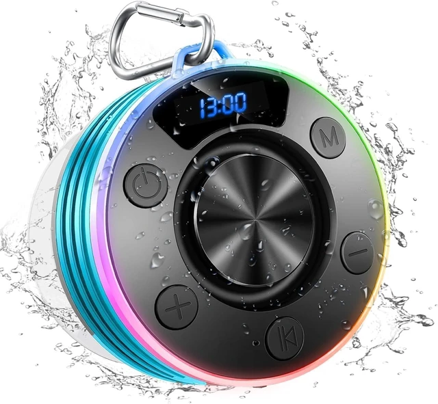 Main image of Shower Bluetooth Speaker, IPX7 Waterproof Portable Bluetooth Speakers with Suction Cup, Digital Display, Stereo Sound Rich Bass,Hook Clip,Built-in Mic, Wireless Shower Speaker, Blue