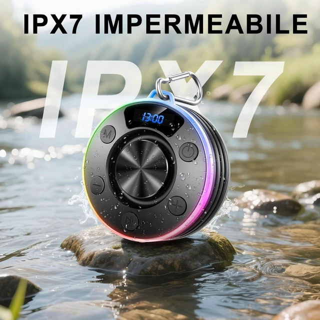 Alt view image 3 of 7 - Shower Bluetooth Speaker, IPX7 Waterproof Portable Bluetooth Speakers with Suction Cup, Digital Display, Stereo Sound Rich Bass,Hook Clip,Built-in Mic, Wireless Shower Speaker, Blue