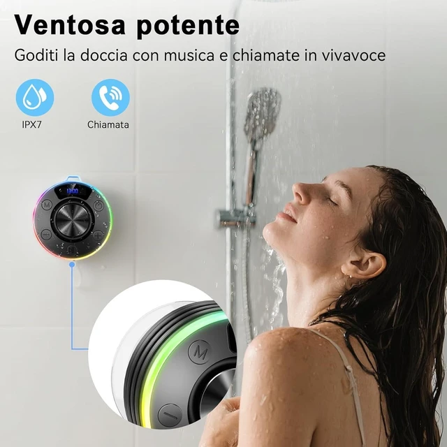 Alt view image 4 of 7 - Shower Bluetooth Speaker, IPX7 Waterproof Portable Bluetooth Speakers with Suction Cup, Digital Display, Stereo Sound Rich Bass,Hook Clip,Built-in Mic, Wireless Shower Speaker, Blue