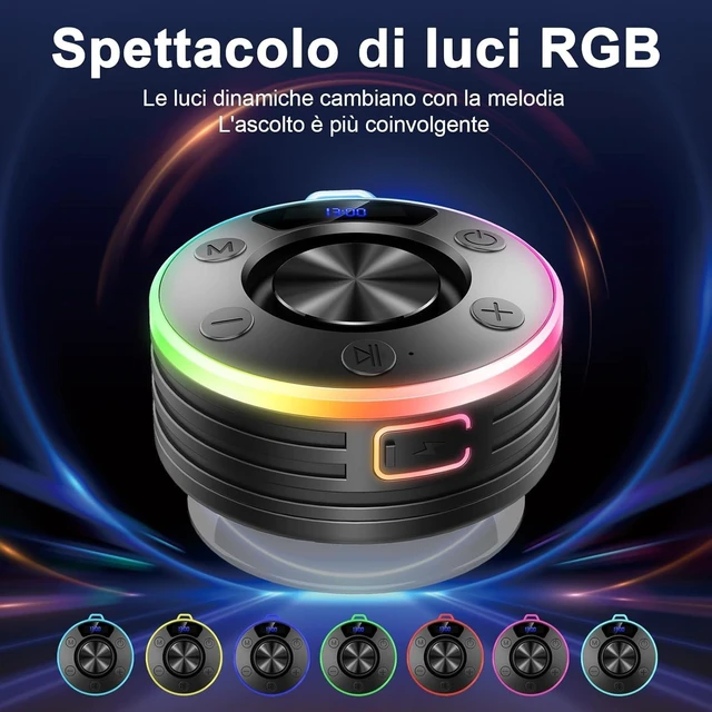 Alt view image 7 of 7 - Shower Bluetooth Speaker, IPX7 Waterproof Portable Bluetooth Speakers with Suction Cup, Digital Display, Stereo Sound Rich Bass,Hook Clip,Built-in Mic, Wireless Shower Speaker, Blue
