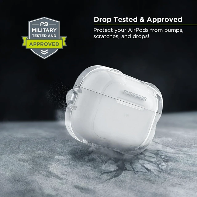 Alt view image 2 of 6 - Rugged Heavy-Duty Case + Carabiner for AirPods Pro 2nd/1st Generations, Military Tested and Approved, Durable Scratch Resistant TPU, Includes Convenient Carbiner Clip, LifetimeWarranty, Clear