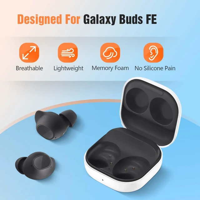 Alt view image 2 of 7 - Memory Foam Tips for Samsung Galaxy Buds FE, No Silicone Eartips Pain, Anti-Slip Replacement Ear Tips, Fit in The Charging Case, Reducing Noise Earbuds, 3 Pairs (Assorted Sizes S/M/L, Black)