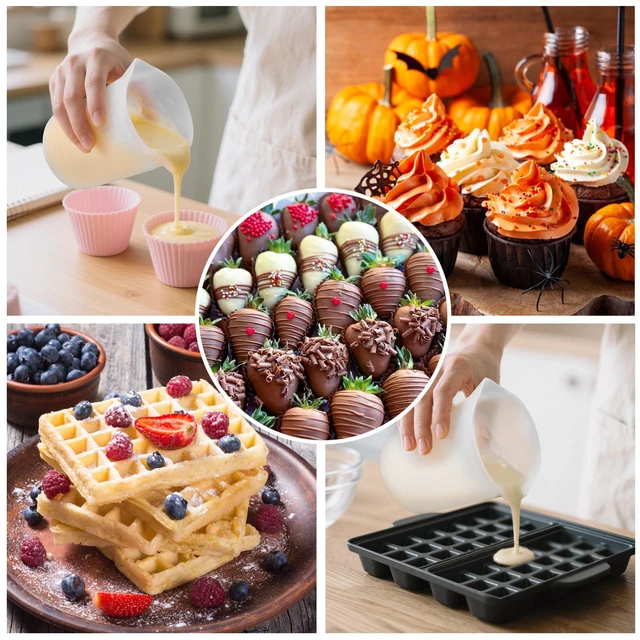 Alt view image 3 of 7 - Silicone Cups for Melting Chocolate, 4PCS Silicone Measuring Cups with 250 & 350ml Capacity, Reusable Baking Supplies for DIY Chocolate Molds