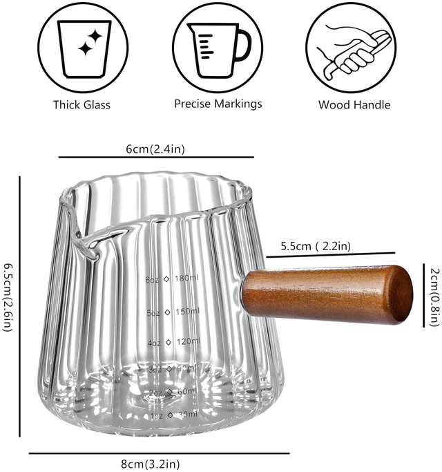 Alt view image 2 of 7 - Espresso Cups, 6OZ Espresso Shot Measuring Cup Glass, V-Shaped Mouth, Markings in both oz& ml