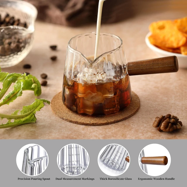 Alt view image 3 of 7 - Espresso Cups, 6OZ Espresso Shot Measuring Cup Glass, V-Shaped Mouth, Markings in both oz& ml