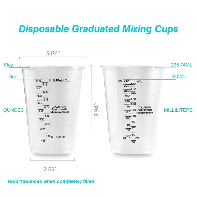 Alt view image 3 of 6 - 100pcs 8oz Graduated Clear Plastic Measuring Cups | 100pcs Wooden Stirring Sticks for Mixing Paint Pigments Epoxy Resins Resins