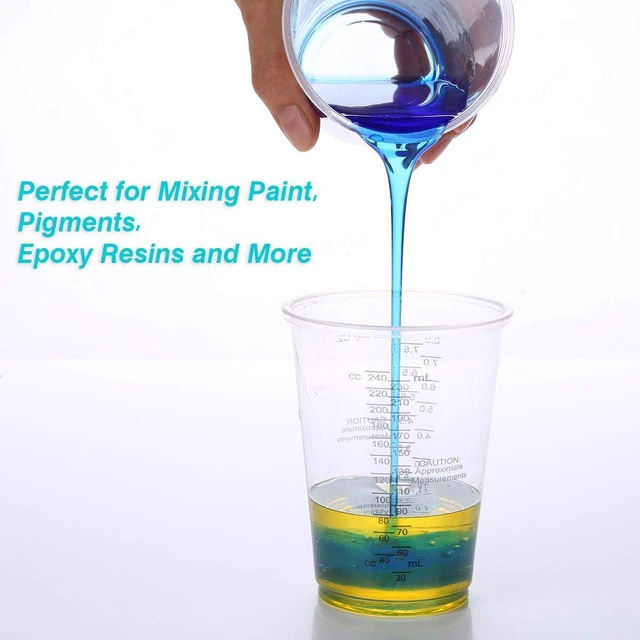 Alt view image 4 of 6 - 100pcs 8oz Graduated Clear Plastic Measuring Cups | 100pcs Wooden Stirring Sticks for Mixing Paint Pigments Epoxy Resins Resins