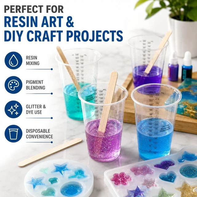 Alt view image 3 of 7 - 8oz Clear Plastic Measuring Cups, Graduated Mixing Cups, 50 Pack | Disposable & reusable, Graduated markings, 8oz capacity, Resin & paint mixing, Cooking & baking
