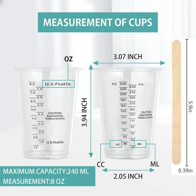 Alt view image 2 of 7 - 8oz Clear Plastic Measuring Cups, Graduated Mixing Cups, 50 Pack | Disposable & reusable, Graduated markings, 8oz capacity, Resin & paint mixing, Cooking & baking