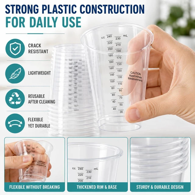 Alt view image 6 of 7 - 8oz Clear Plastic Measuring Cups, Graduated Mixing Cups, 50 Pack | Disposable & reusable, Graduated markings, 8oz capacity, Resin & paint mixing, Cooking & baking