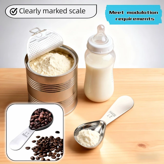 Alt view image 2 of 7 - 30ml Stainless Steel Coffee Scoop, 2 Tbsp Measuring Spoons for Protein Powder, Sugar, Flour & Tea - Short Handle, Laser Etched Markings, Dishwasher Safe, Heavy-Duty 304 Food-Grade Steel